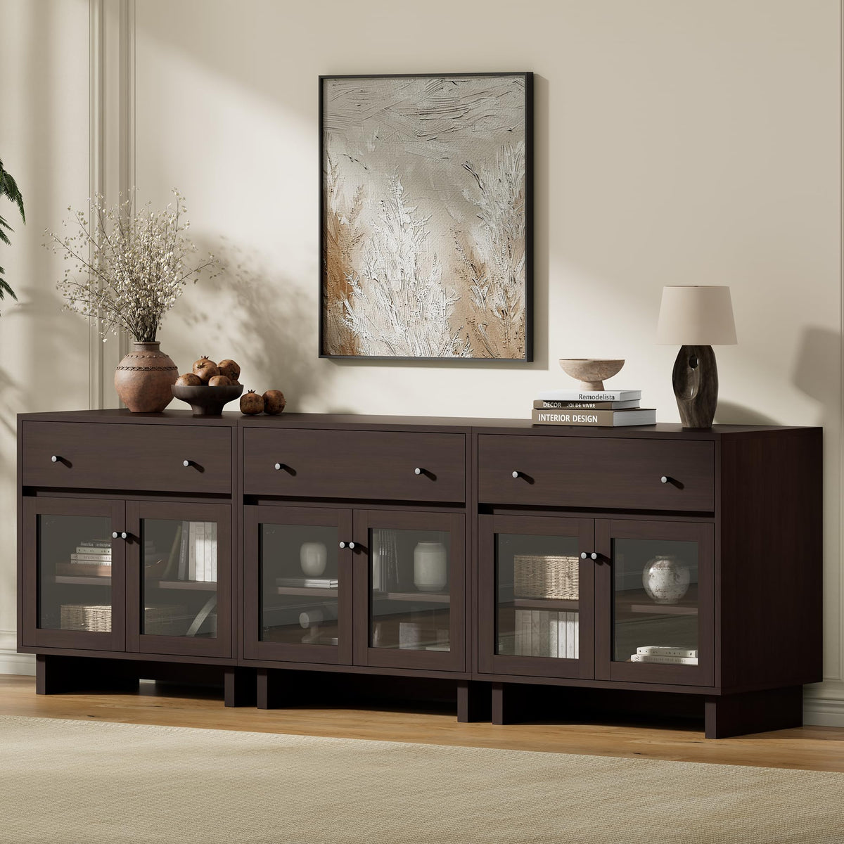 AMERLIFE Storage Cabinet with Glass Doors & Drawer