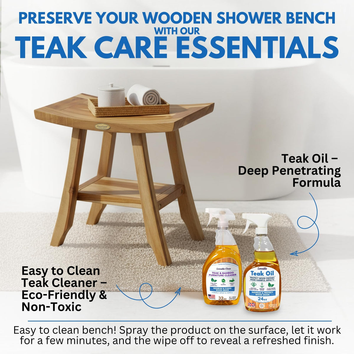 EcoDecors Satori Teak Wood Shower Bench, EarthyTeak Finish