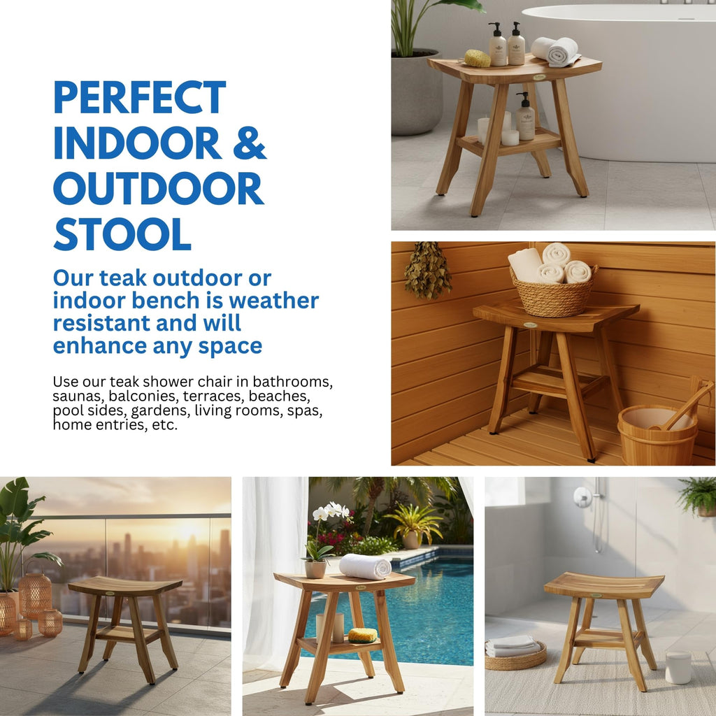 EcoDecors Satori Teak Wood Shower Bench, EarthyTeak Finish