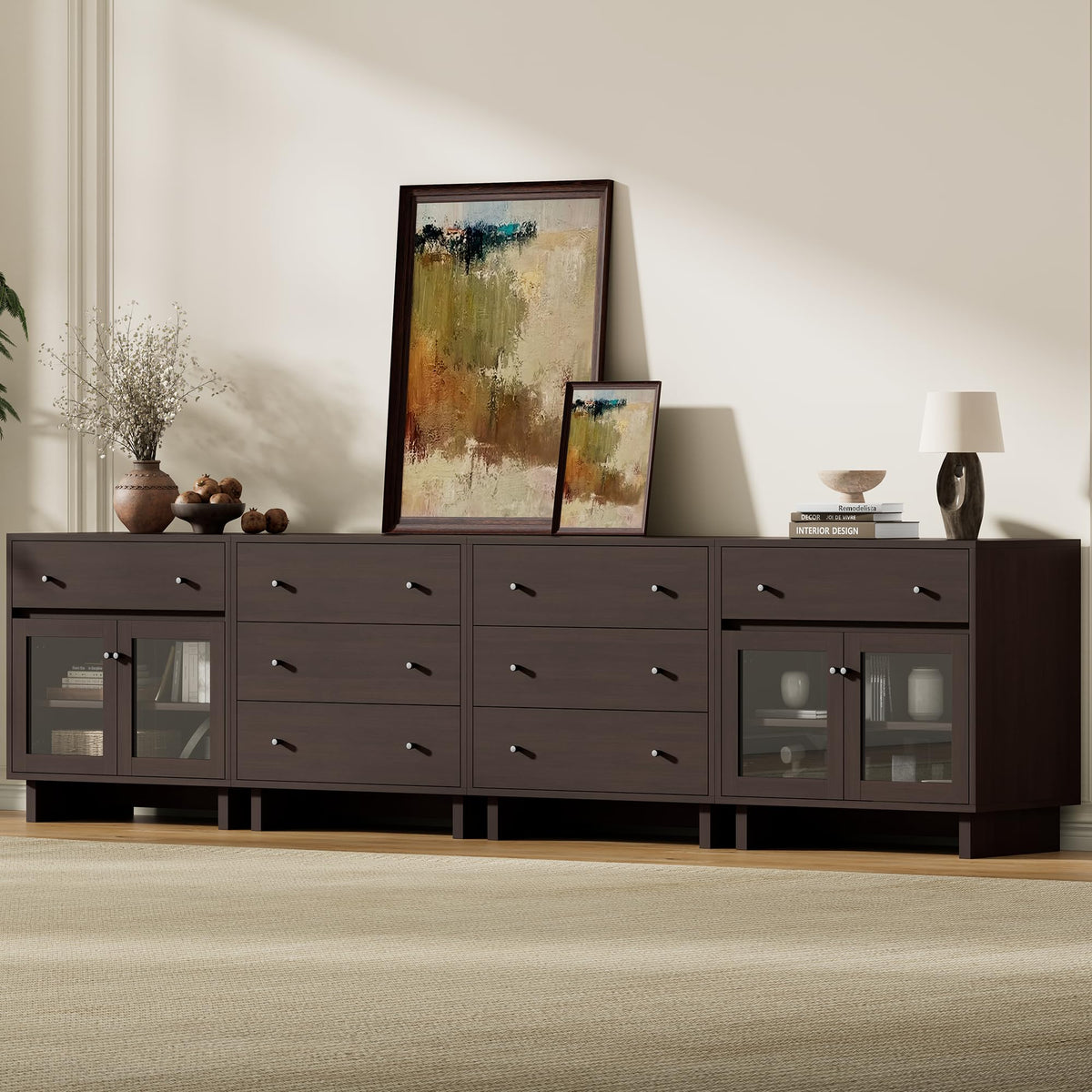 AMERLIFE Storage Cabinet with Glass Doors & Drawer