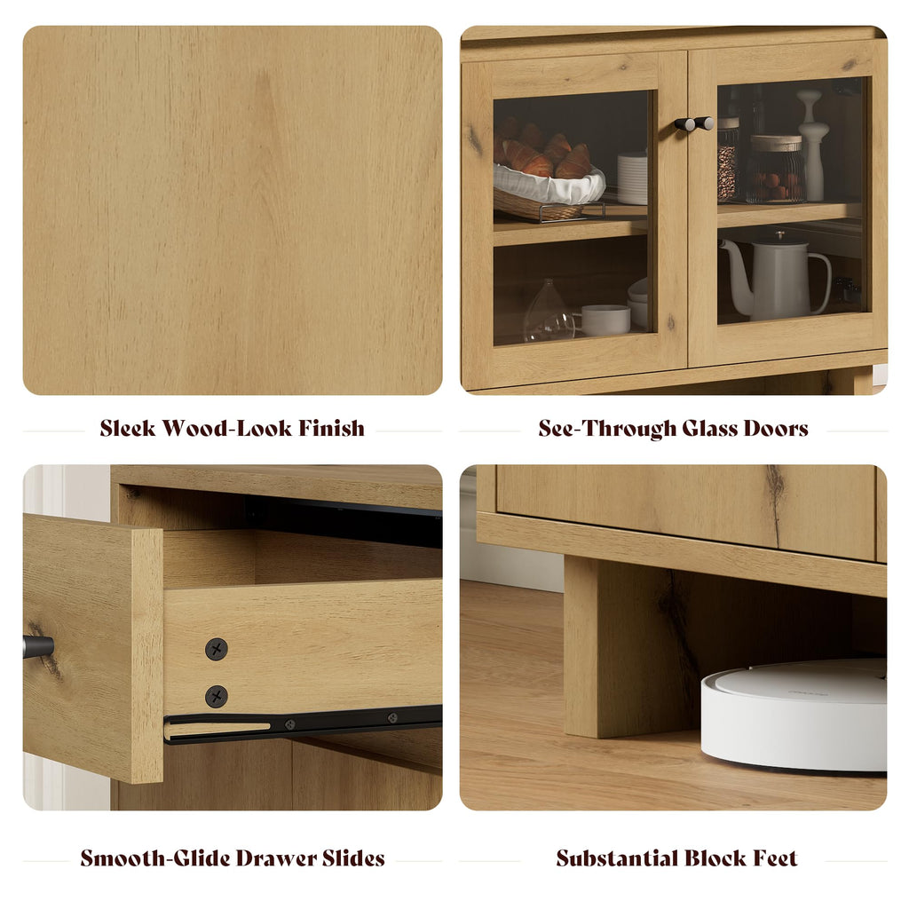 AMERLIFE Storage Cabinet with Glass Doors and Drawer
