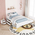 Full Size Storage Bed, Solid Wood Bed with Trundle, Under Bed Storage Box of 2 Drawers, Shelves, and Nightstand,White DI728 CR275