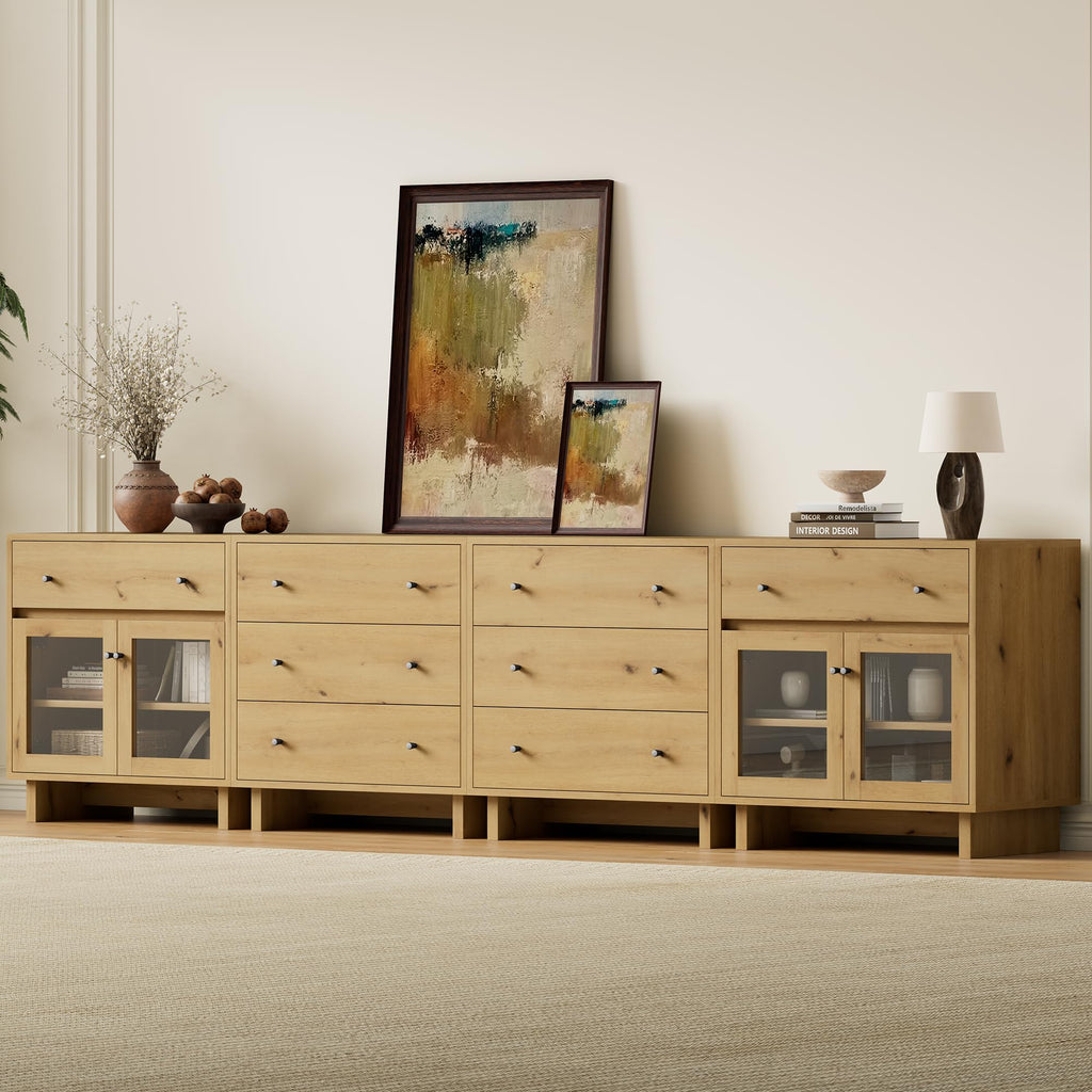 AMERLIFE Storage Cabinet with Glass Doors and Drawer