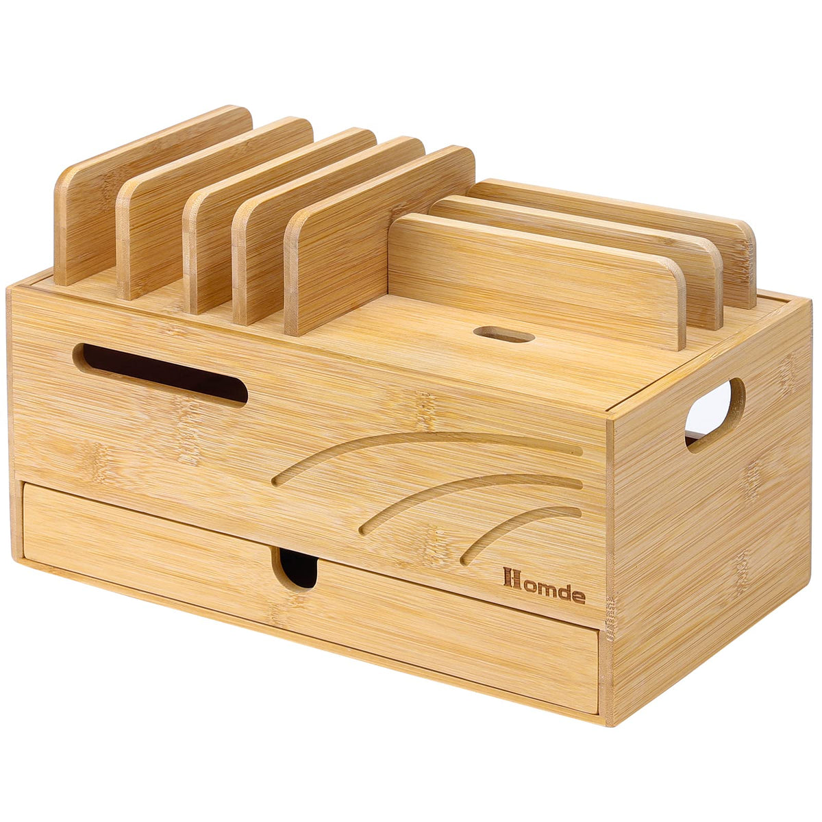 Homde Bamboo Charging Station & Cable Organizer with 6 Slots