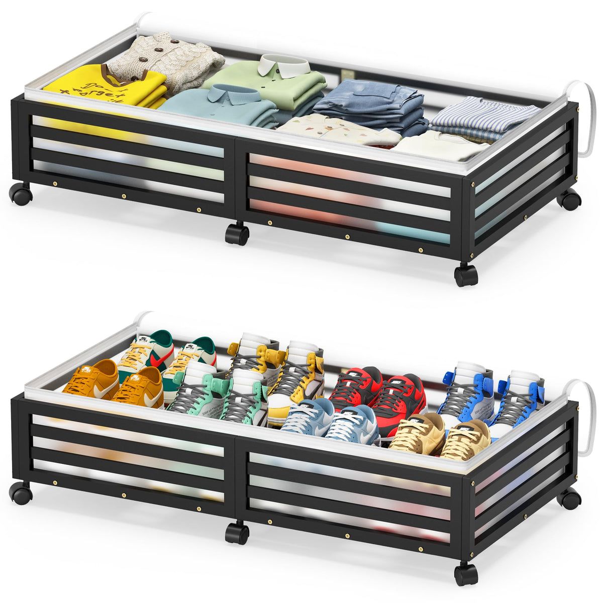 Wisuce Home Bamboo Rolling Under-Bed Storage Bins with Wheels