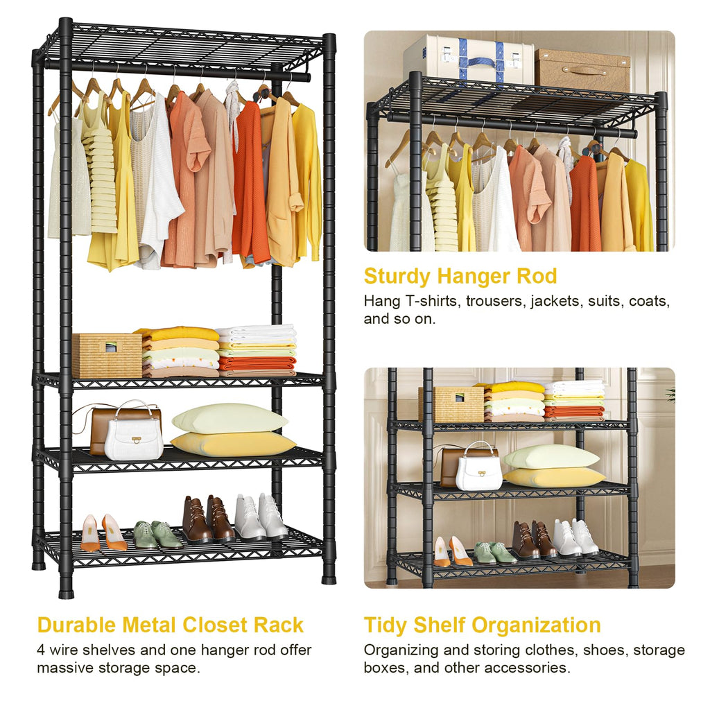 Ulif Heavy-Duty Portable Closets, 4-Tier Freestanding Garment Rack Suit for Small Space and Corner, Closet Organizer System Portable Closet Wardrobe