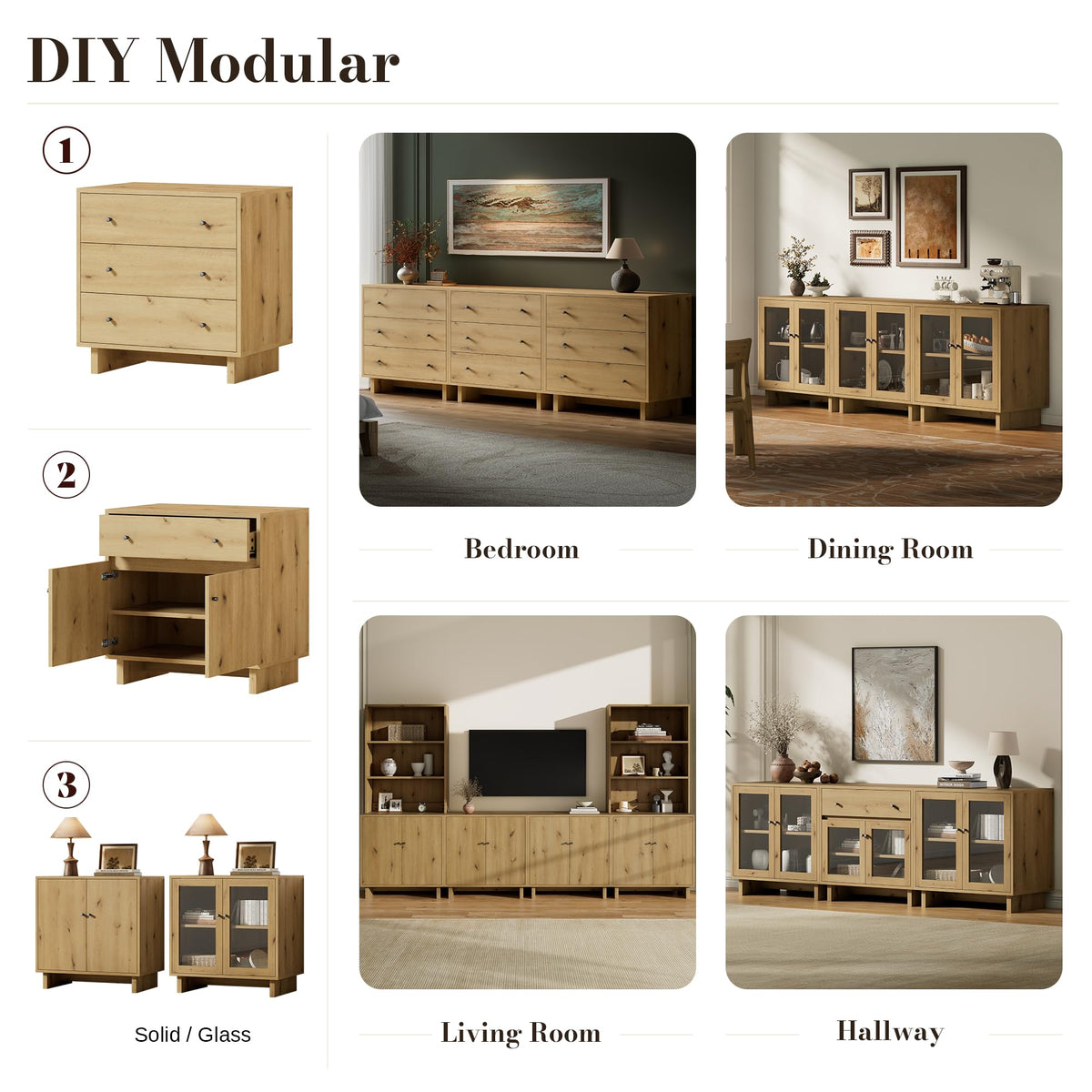 FORTEVA Storage Cabinet, Modular Sideboard Buffet Cabinet with Storage