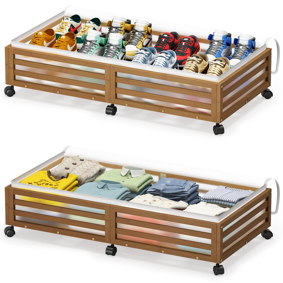 Wisuce Home Bamboo Rolling Under-Bed Storage Bins with Wheels