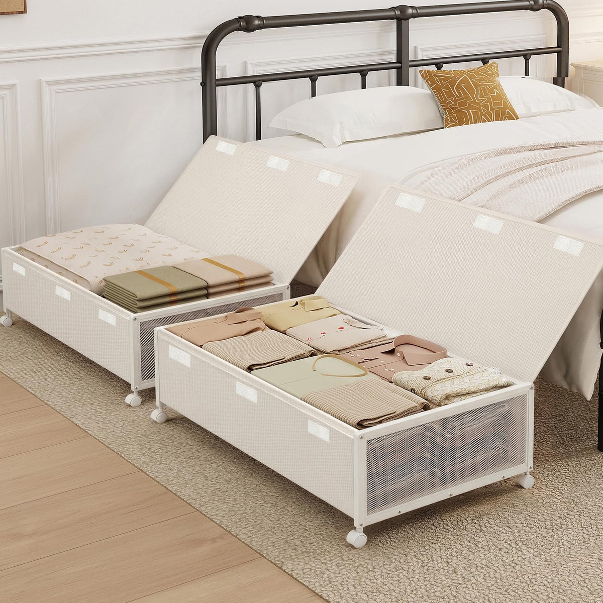Fokyfok 2-Pack Rolling Under-Bed Storage Bins with Lids