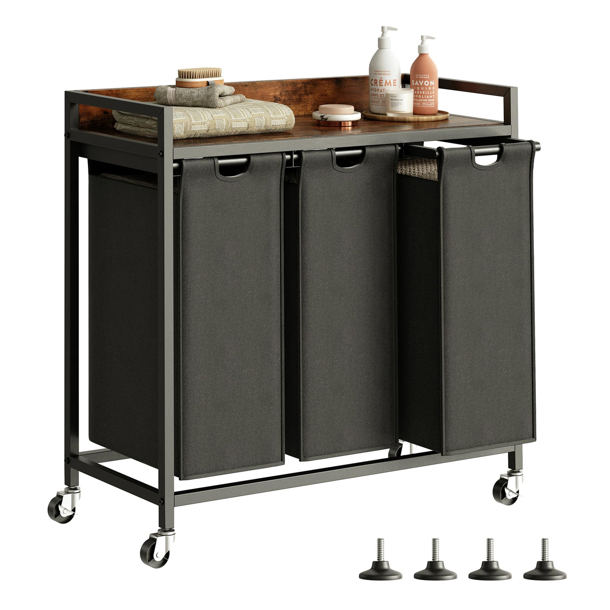 Herture Laundry Hampers with Shelf and Pull-Out Laundry Bag - Large Metal Frame
