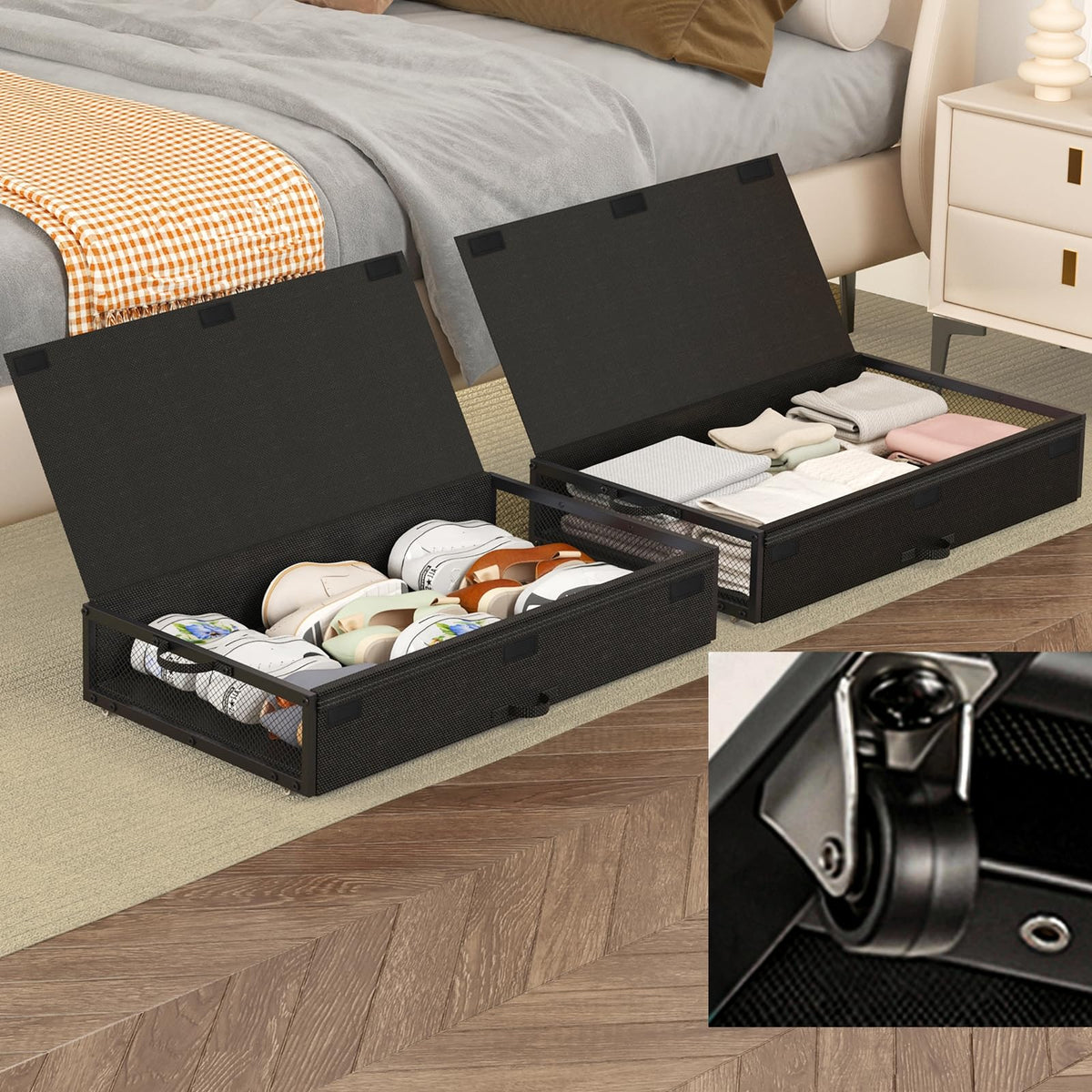 Fokyfok 2-Pack Rolling Under-Bed Storage Bins with Lids