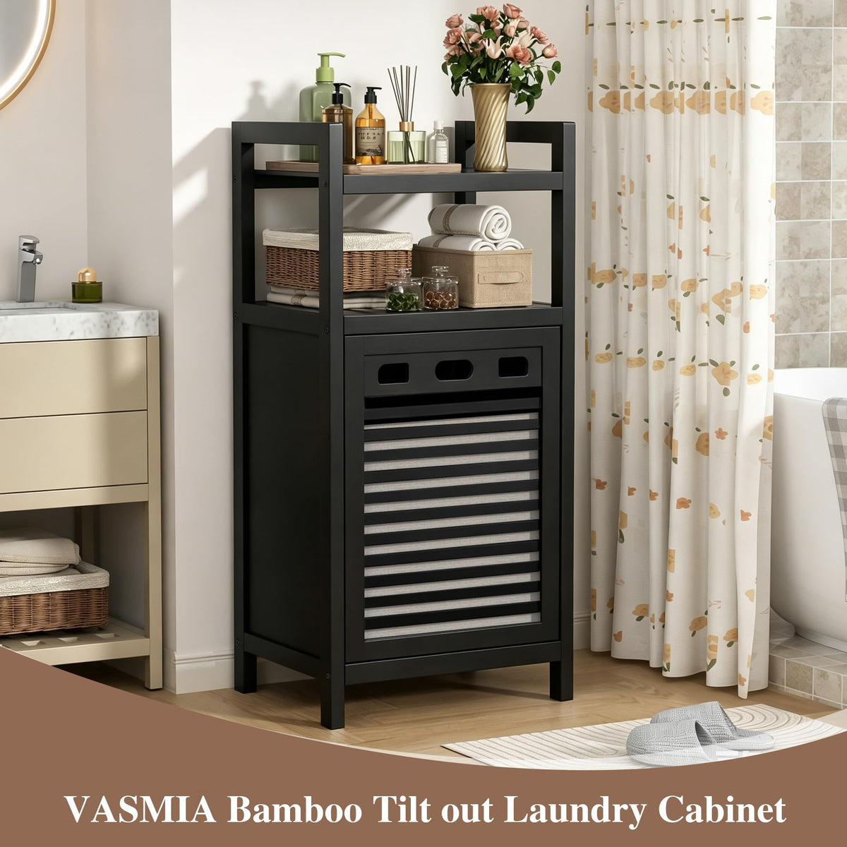 VASMIA Tilt Out Bamboo Laundry Hamper