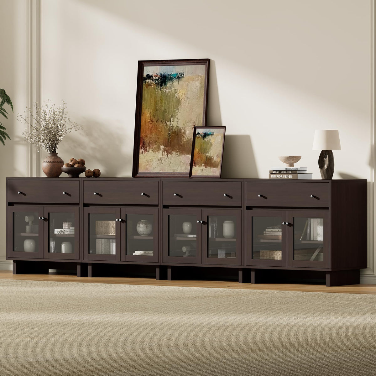 AMERLIFE Storage Cabinet with Glass Doors & Drawer