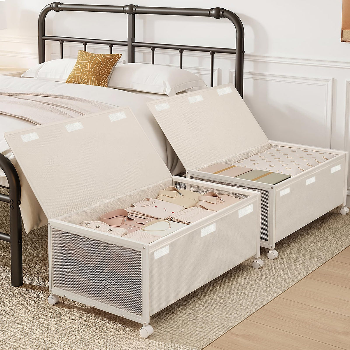 Fokyfok 2-Pack Rolling Under-Bed Storage Bins with Lids