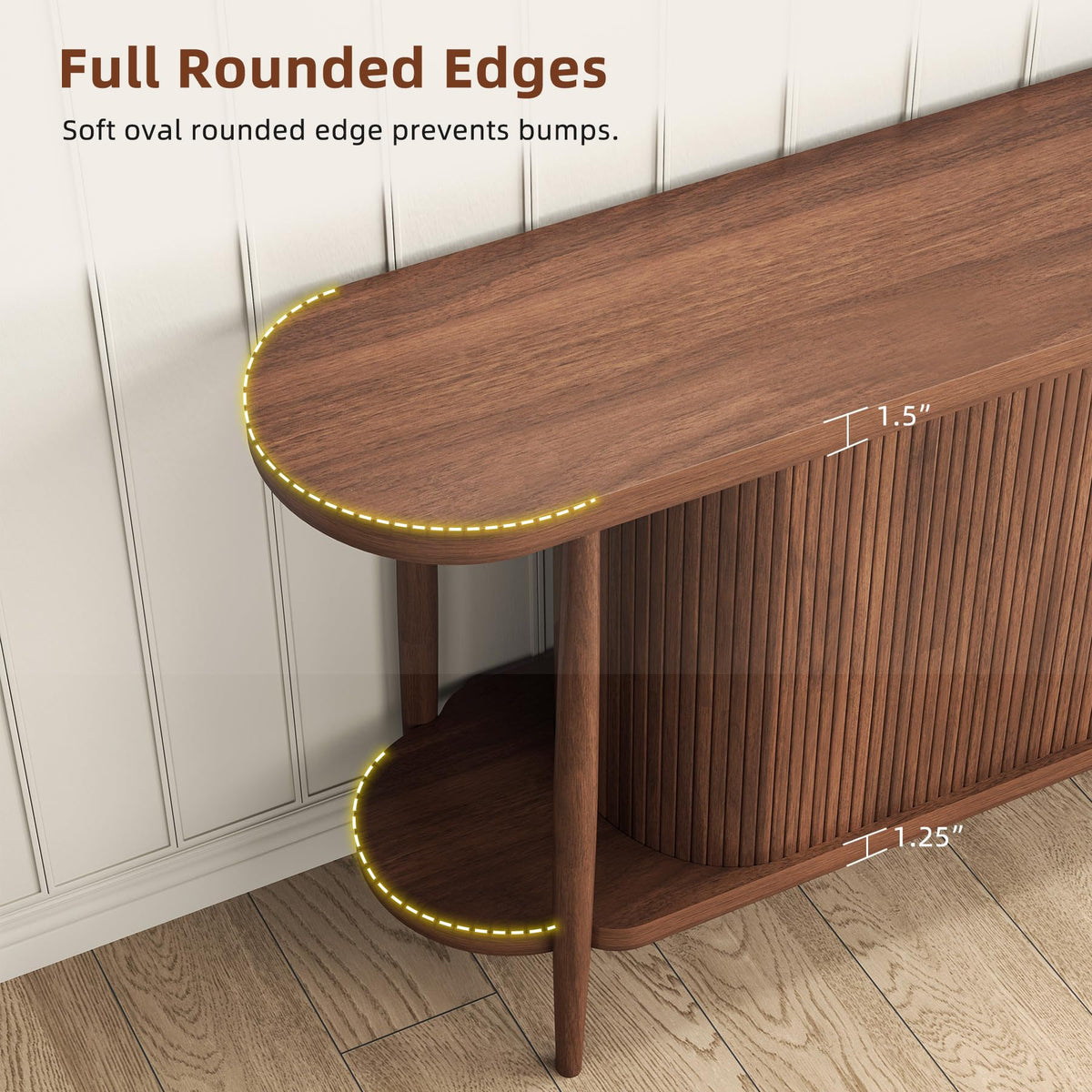 63" Fluted Console Table with Storage, Entryway Table Sliding Door, Walnut
