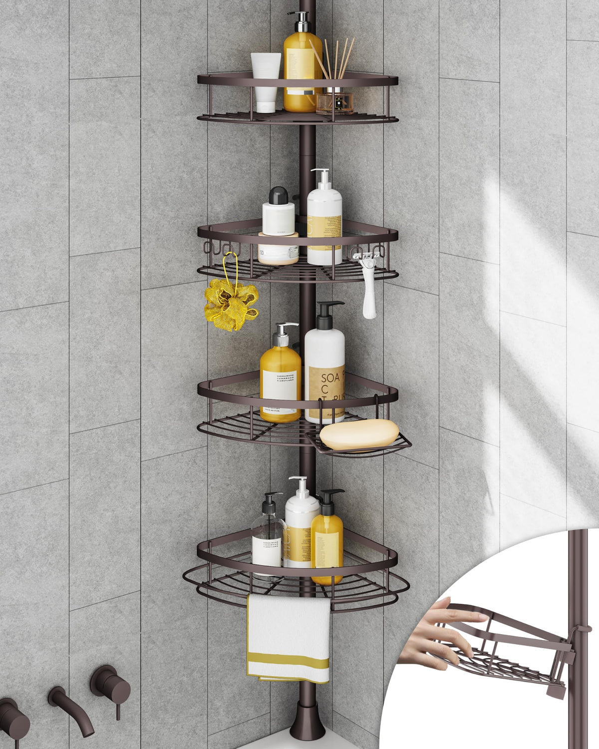 SEIRIONE Rustproof Corner Shower Caddy with Tension Pole