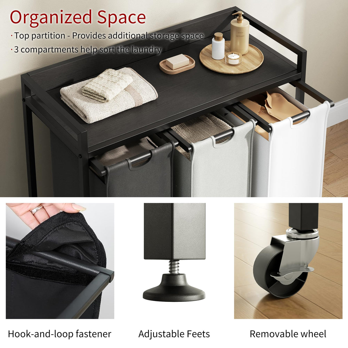 Herture Laundry Hampers with Shelf and Pull-Out Laundry Bag - Large Metal Frame