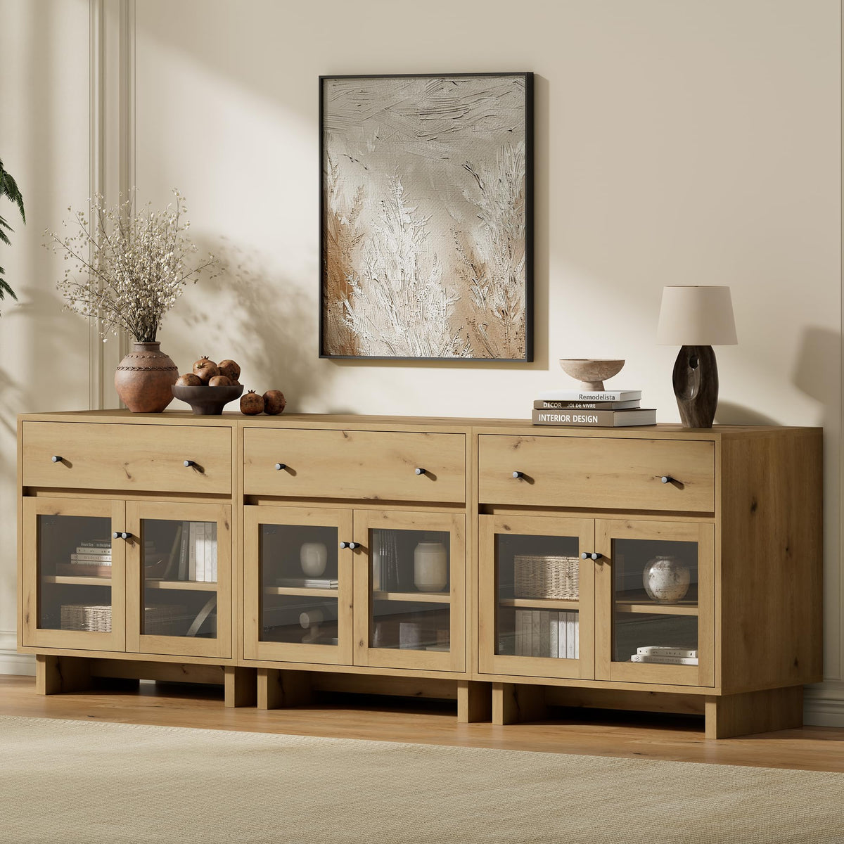 AMERLIFE Storage Cabinet with Glass Doors & Drawer