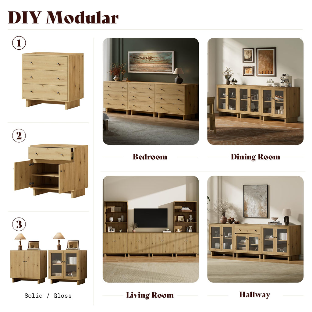 AMERLIFE Storage Cabinet with Glass Doors and Drawer