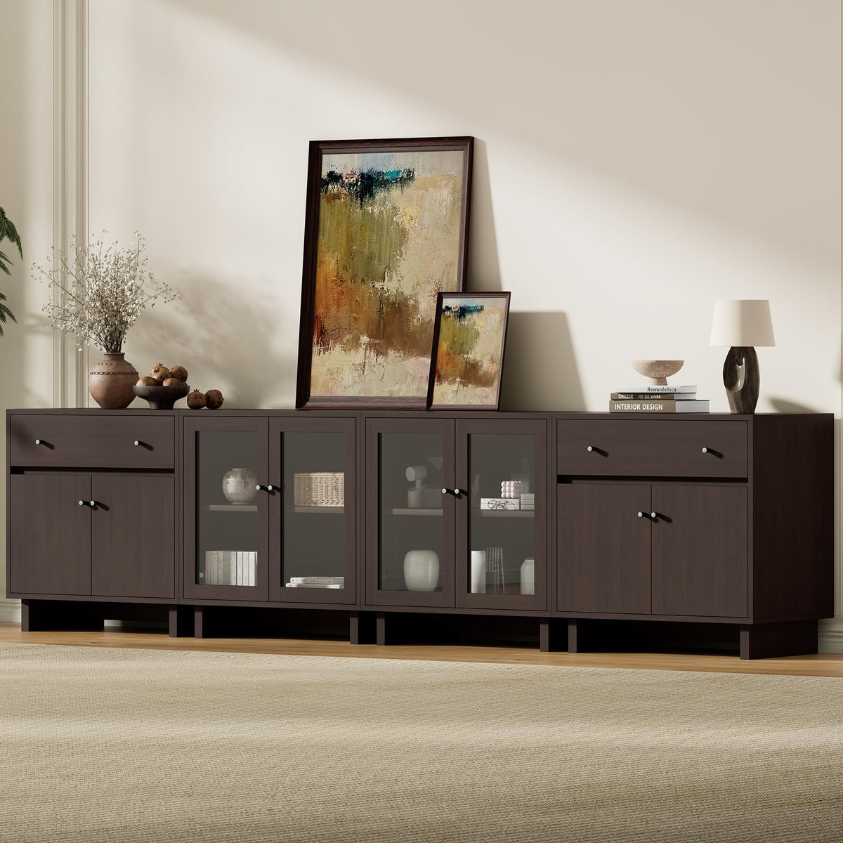 AMERLIFE Storage Cabinet with Glass Doors & Drawer