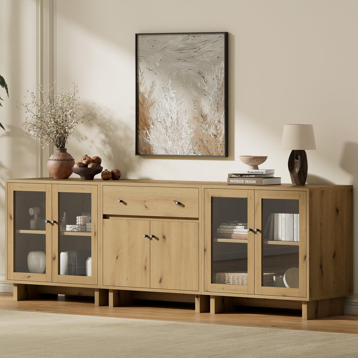 AMERLIFE Storage Cabinet with Glass Doors & Drawer