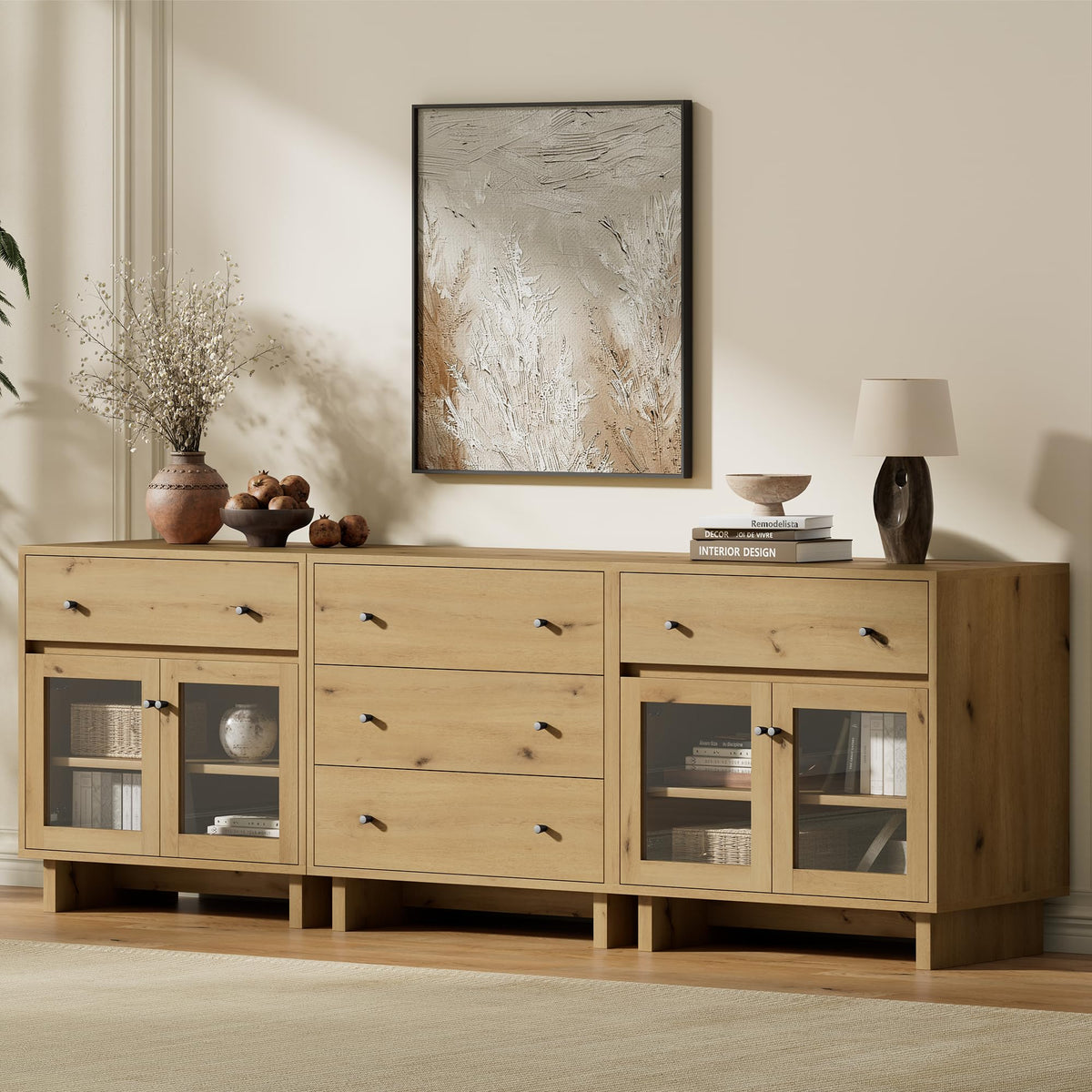 AMERLIFE Storage Cabinet with Glass Doors & Drawer