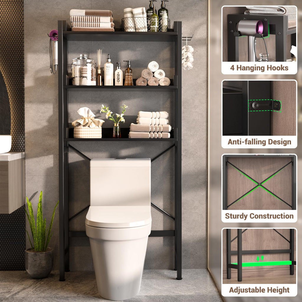 Besiost Over The Toilet Storage with 2 Drawers, Bathroom Organizer with Adjustable Shelf, Space Saver Storage Rack for Bathroom, Restroom, Laundry