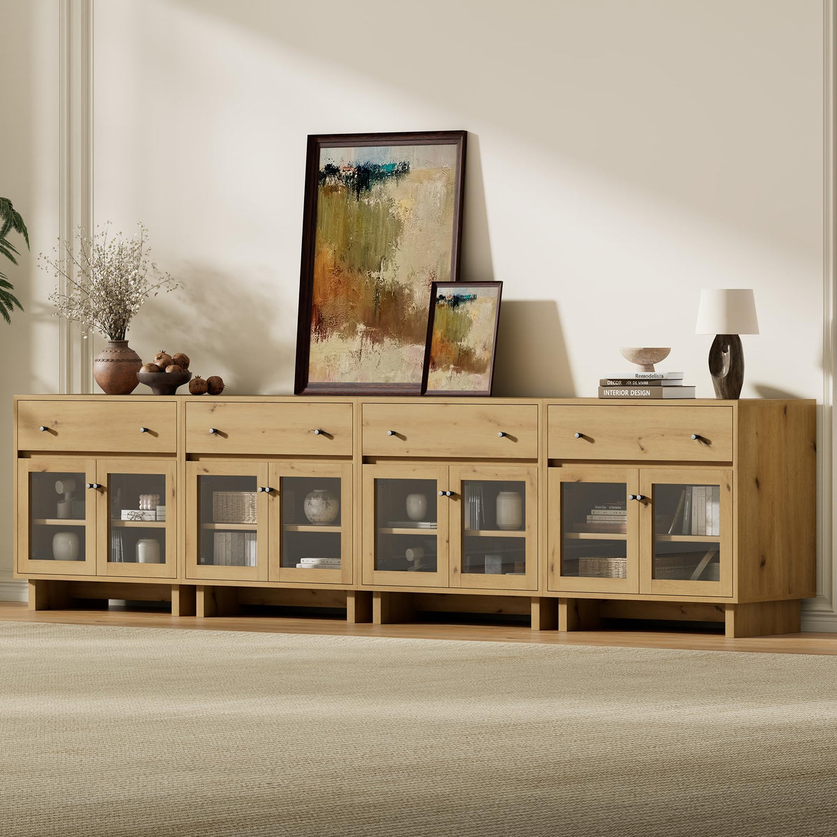AMERLIFE Storage Cabinet with Glass Doors & Drawer