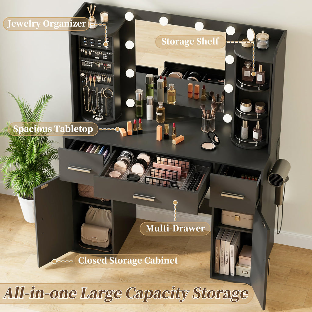 EasyCom Vanity Desk with Rotating Jewelry Organizers for Bedroom
