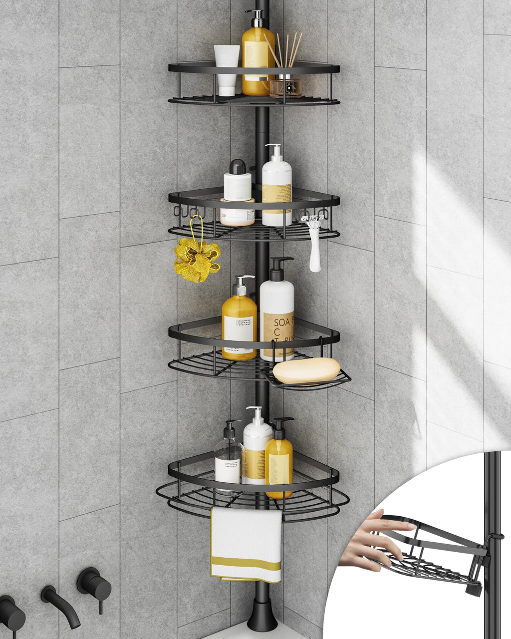 SEIRIONE Rustproof Corner Shower Caddy Tension Pole for Bathroom Organizers
